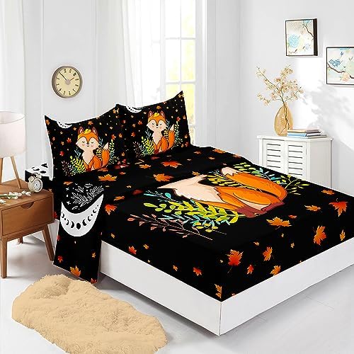 Cute Fox Pattern Twin Fitted Sheet Set 4Pcs 1