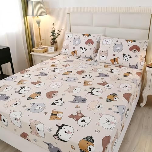 SDY 3PCS Dog Fitted Sheet Set with Pillowcases 1