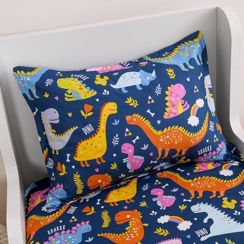 KWLOVER Dinosaur Print Bed Sheet Set Twin Size Navy Blue