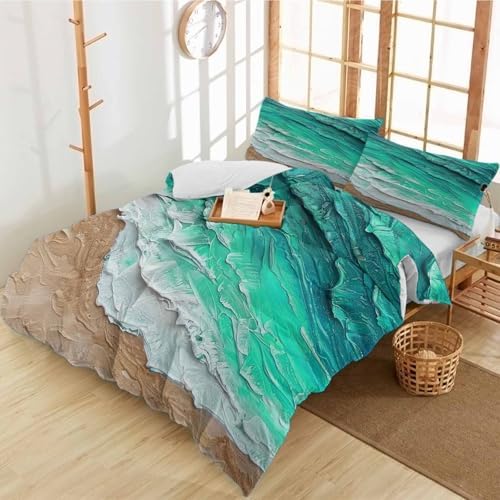 3 Piece Beach Waves Green Gradient Duvet Cover Set