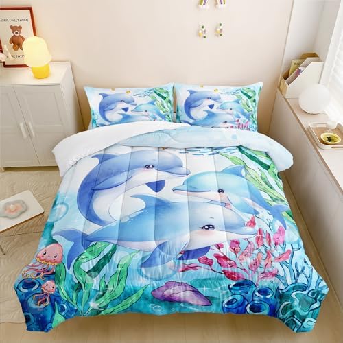 Ocean Themed Dolphin Comforter Set 3pcs Queen Kids 1