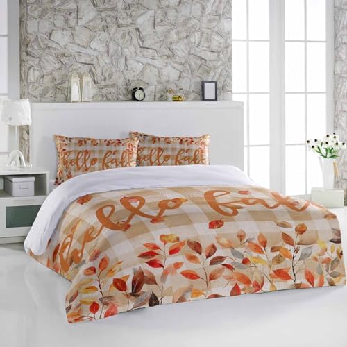 3 Piece Bedding Set with Fall Leaves Design