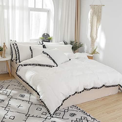 Softta Boho Cal King Duvet Cover Set 3Pcs Black Tassel