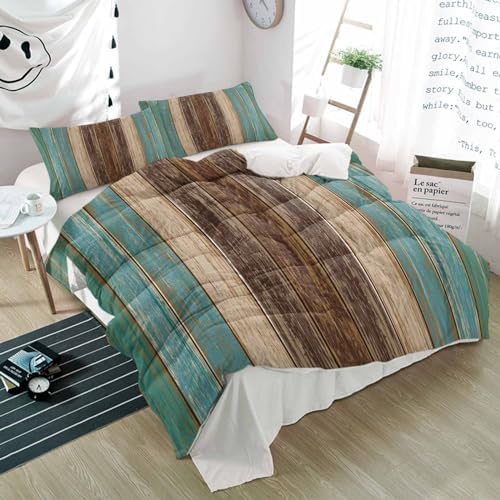 Alandar Home Farmhouse Retro Wood Board Duvet Cover Set