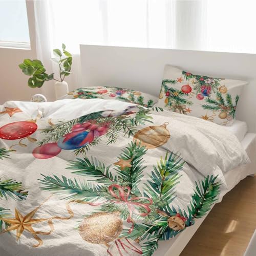 Alandar Home Duvet Cover Set with Christmas Balls and Pine Branches
