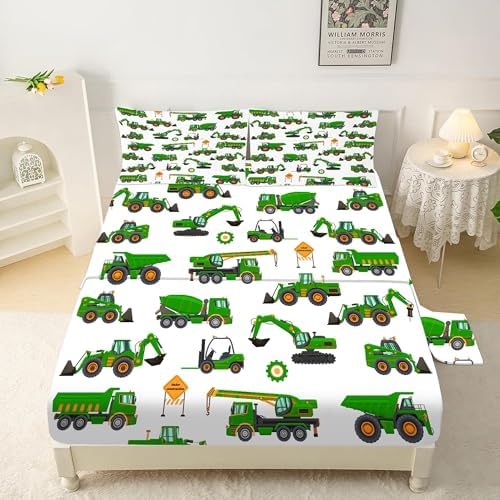 EDGZKO Green Tractor Kids Twin Sheet Set