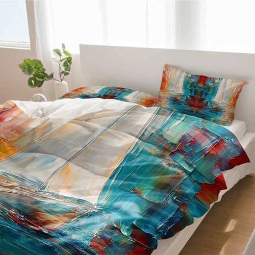 3 Piece Bedding Set Gradient Oil Painting Duvet Cover Set with Pillow Shams