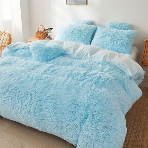 Fluffy Blue Comforter Set Twin Size 2 Pieces