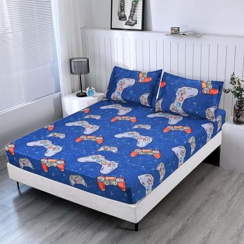 SDIII Blue Gamer Full Fitted Sheet Set with 2 Pillowcases