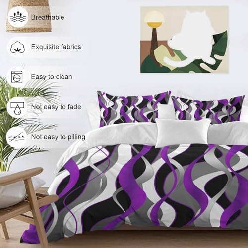 Sabolny Purple Stripe Queen Duvet Cover Set 3 Piece