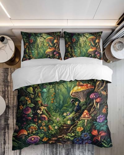 ZOE GARDEN Mushroom Forest Duvet Cover Set Queen Size