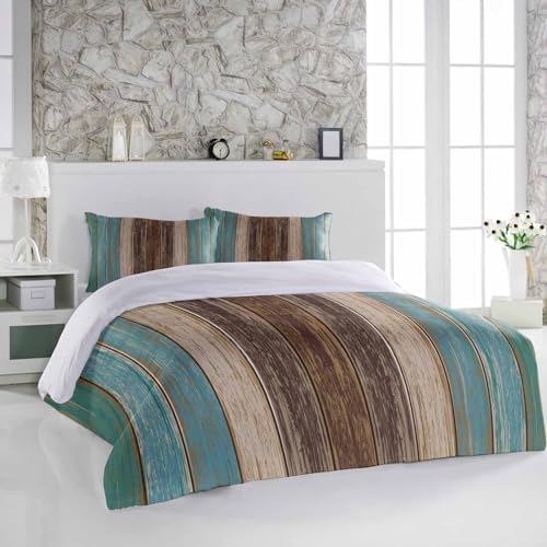 Alandar Home Farmhouse Retro Wood Board Duvet Cover Set