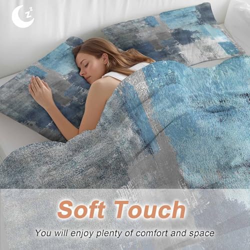Sabolny Blue Grey Queen Duvet Cover Set with Throw Pillows