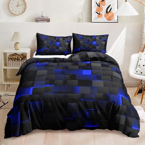 Geometric Blue Black Duvet Cover Set Twin 3PCS