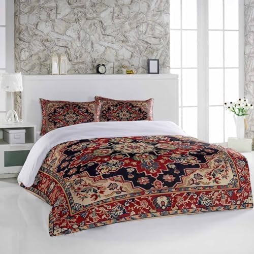 Alandar Home Tribal Red Flower Duvet Cover Set 3 Piece Ultra Soft Bedding