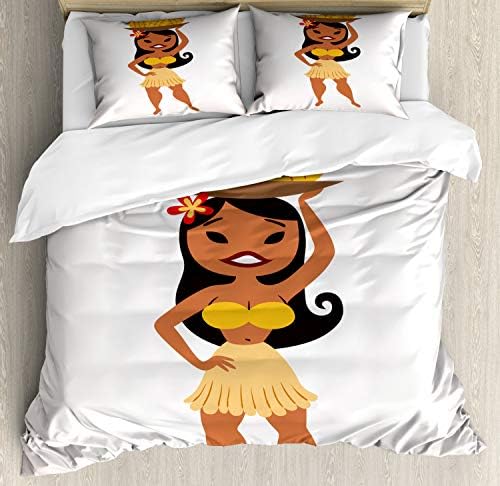 Ambesonne Hula Girl Duvet Cover Set Tropical Style 3-Piece Bedding