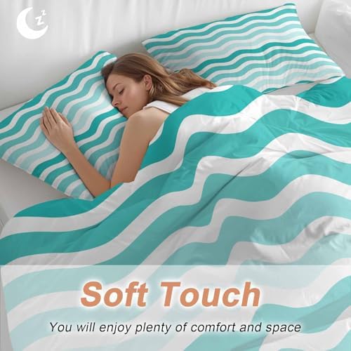 Sabolny Turquoise Striped Queen Duvet Cover Set