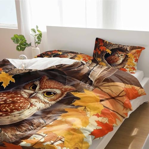 3 Piece Thanksgiving Owl Duvet Cover Set with Pillow Shams