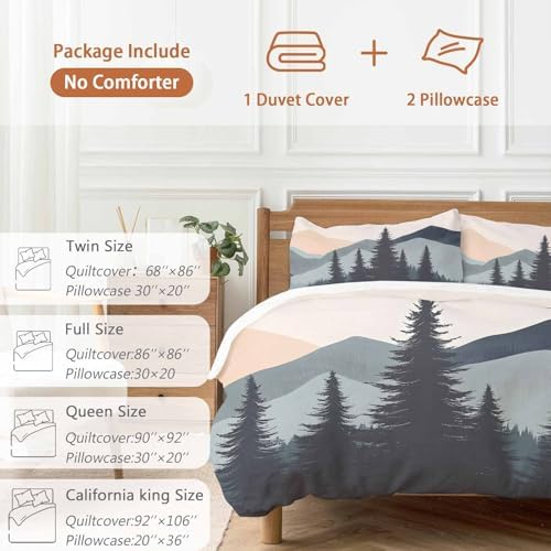 Sabolny Mountain Forest Queen Duvet Cover Set with Throw Pillowcases