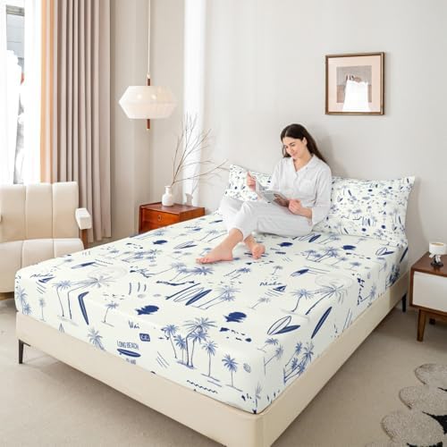 Homewish Coastal Beach Twin Sheet Set with Pillowcase