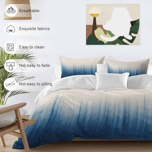 Forest Blue Queen Duvet Cover Set with 2 Throw Pillows