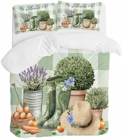 ZOE GARDEN Queen Duvet Cover Set 3 pcs with Plaid Pillowcases