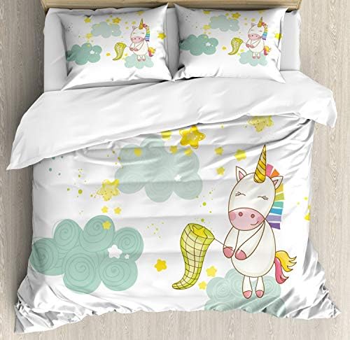 Ambesonne Unicorn Duvet Cover Set - 3 Piece Yellow Green