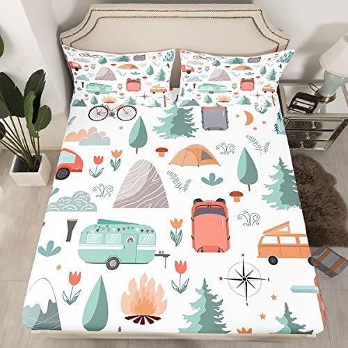 Erosebridal Kids Camper Theme Bedding Set 4Pcs