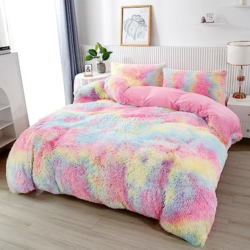 PERFEMET Pink Plush Shaggy Comforter Set 3 Piece