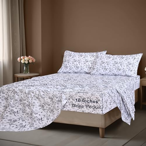 ZOYER 100 Cotton Queen Sheet Set - Cooling Percale 16 Deep Pockets 4 Piece
