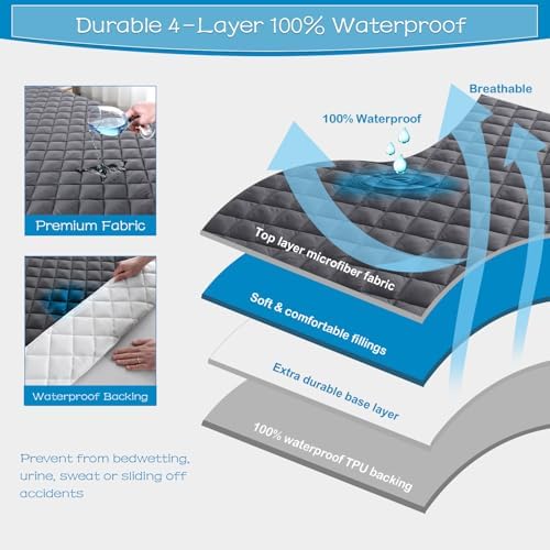 GRT Queen Grey Quilted Fitted Mattress Pad