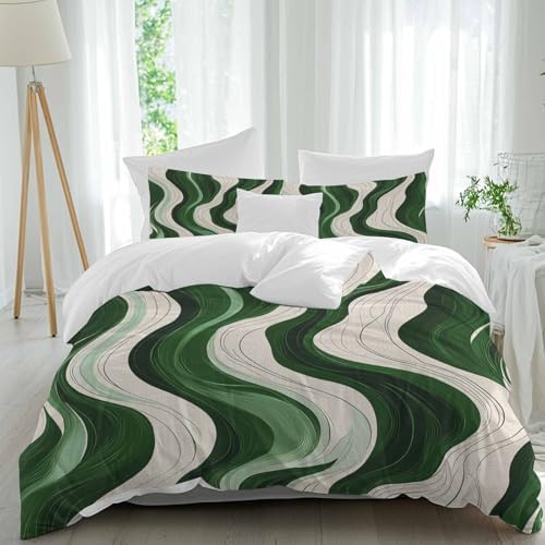 Geometric Green Duvet Cover Set 3 Piece with Throw Pillowcases