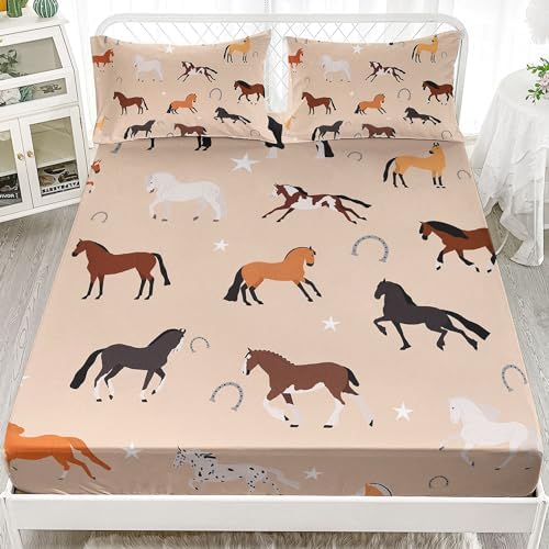 Smell Sunshine Kids Sheets Set 4PCS Twin with Horses Print