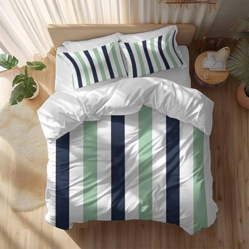 Sabolny Green Vertical Stripes Duvet Cover Set 3 Piece