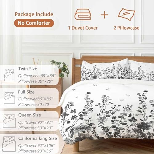 Sabolny Grey Botanical Queen Duvet Cover Set