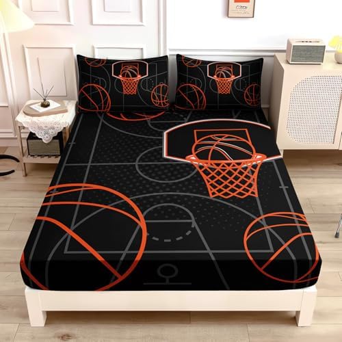 UEVBF Basketball Court Twin Fitted Sheet Set