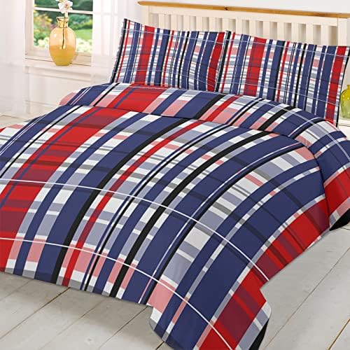 Sabolny Red Blue Plaid Cal King Duvet Cover Set