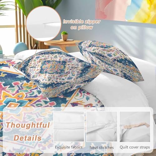 Navy Blue Boho Queen Duvet Cover Set with 2 Throw Pillows