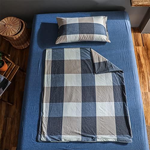 NSNLGSGC Twin Duvet Cover Set Navy Blue Linen Feel