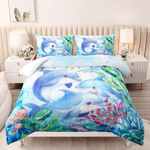 Ocean Themed Dolphin Comforter Set 3pcs Queen Kids 1