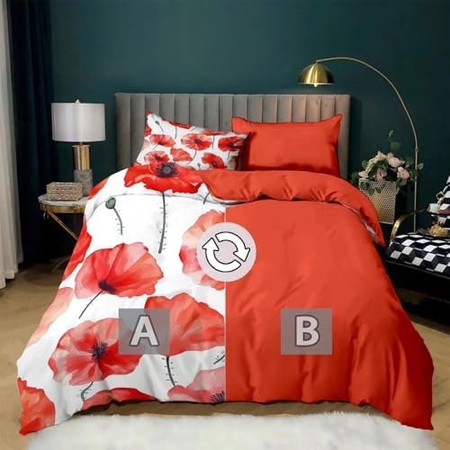 3-Piece Poppy Flower Duvet Cover Set for Kids Boys