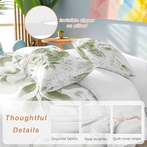 Sabolny Sage Green Retro Floral Duvet Cover Set