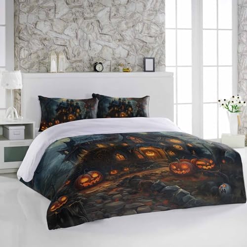 Alandar Home Halloween Horror Night Castle Pumpkin Duvet Cover Set 1