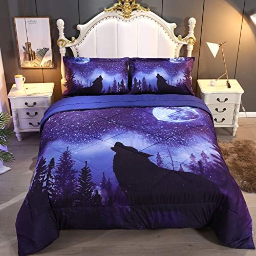 Wowelife Wolf Comforter Set Twin 5 Pieces Blue