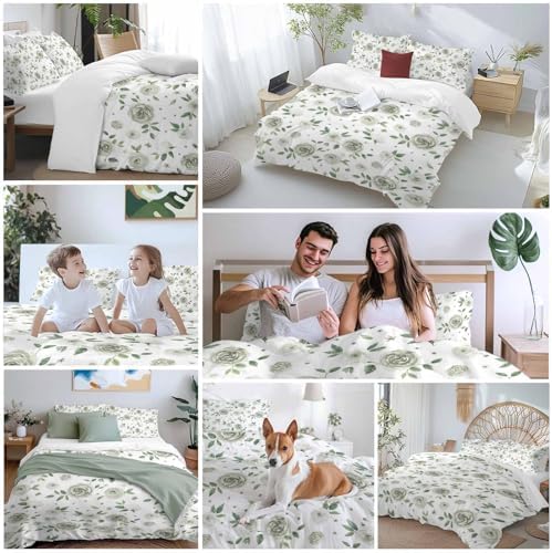Sage Flower Bedding Queen Duvet Set 3 Pieces