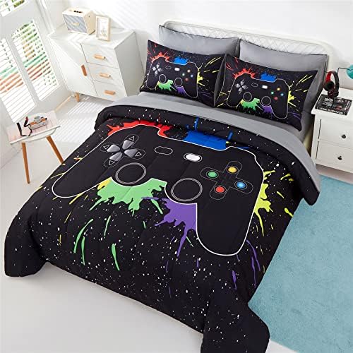KAKKI 4 Piece Boys Twin Gamer Comforter Set