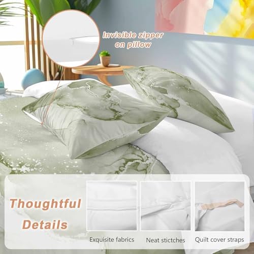 Sage Green Marble Bedding Duvet Cover Set