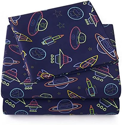 Sweet Home 1500 Supreme Kids Bed Sheet Set - Twin Neon Spaceships