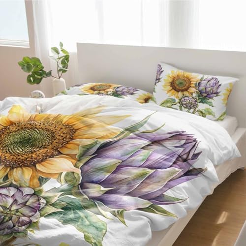 3 Piece Bedding Set with Gradient Purple Bud Design
