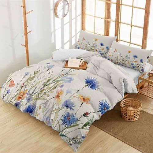 Alandar Home Duvet Cover Set Blue Flowers 3 Piece 1